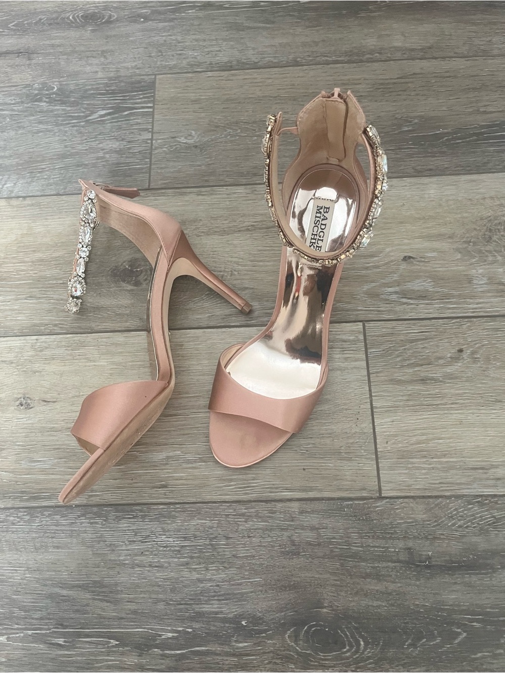 Badgley Mischka Blush Pink Crystal-Embellished Ankle Strap Heels 9